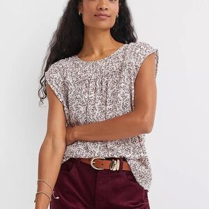 LOFT Floral Cap Sleeve Blouse - Cream and Brown